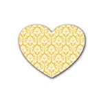 White On Sunny Yellow Damask Drink Coasters 4 Pack (Heart) 