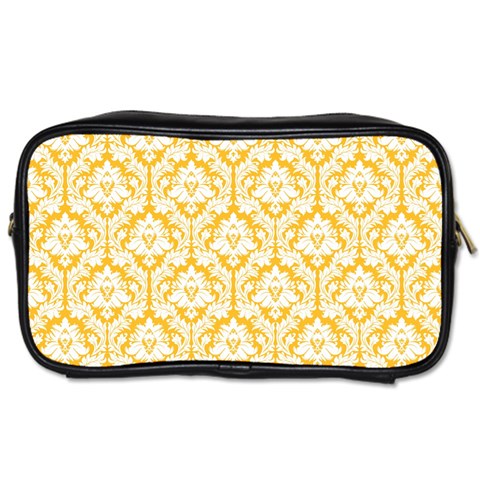 White On Sunny Yellow Damask Travel Toiletry Bag (One Side) from UrbanLoad.com Front