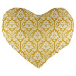 Sunny Yellow Damask Pattern Large 19  Premium Heart Shape Cushion