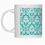 White On Turquoise Damask White Coffee Mug