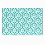 White On Turquoise Damask Postcard 4 x 6  (10 Pack)
