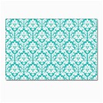 White On Turquoise Damask Postcards 5  x 7  (10 Pack)
