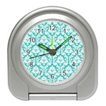 White On Turquoise Damask Desk Alarm Clock