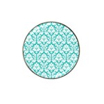 White On Turquoise Damask Golf Ball Marker (for Hat Clip)