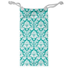 White On Turquoise Damask Jewelry Bag from UrbanLoad.com Front