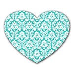 White On Turquoise Damask Mouse Pad (Heart)