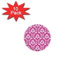 White On Hot Pink Damask 1  Mini Button (10 pack)
