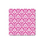 White On Hot Pink Damask Magnet (Square)