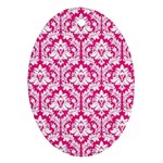 White On Hot Pink Damask Oval Ornament (Two Sides)
