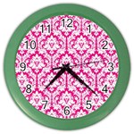 White On Hot Pink Damask Wall Clock (Color)