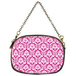 White On Hot Pink Damask Chain Purse (One Side)
