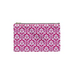 Hot Pink Damask Pattern Cosmetic Bag (Small) from UrbanLoad.com Front