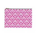 Hot Pink Damask Pattern Cosmetic Bag (Large)