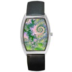 Rose Apple Green Dreams, Abstract Water Garden Tonneau Leather Watch