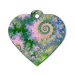 Rose Apple Green Dreams, Abstract Water Garden Dog Tag Heart (Two Sided)