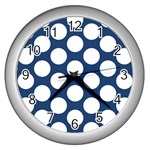 Dark Blue Polkadot Wall Clock (Silver)