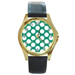 Emerald Green Polkadot Round Leather Watch (Gold Rim) 