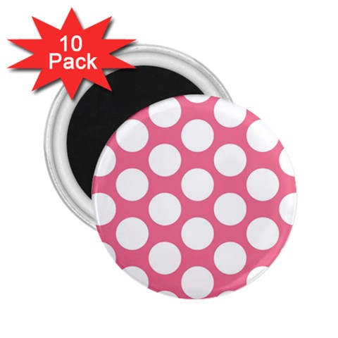 Pink Polkadot 2.25  Button Magnet (10 pack) from UrbanLoad.com Front