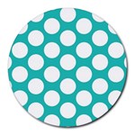 Turquoise Polkadot Pattern 8  Mouse Pad (Round)