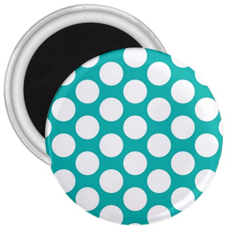 Turquoise Polkadot Pattern 3  Button Magnet from UrbanLoad.com Front