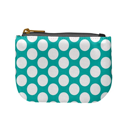 Turquoise Polkadot Pattern Coin Change Purse from UrbanLoad.com Front
