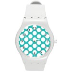 Turquoise Polkadot Pattern Plastic Sport Watch (Medium)