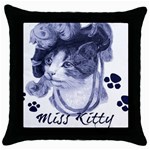 Miss Kitty blues Black Throw Pillow Case