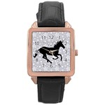 Unicorn on Starry Background Rose Gold Leather Watch 