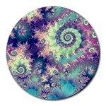 Violet Teal Sea Shells, Abstract Underwater Forest Round Mousepad