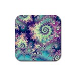 Violet Teal Sea Shells, Abstract Underwater Forest Rubber Square Coaster (4 pack)