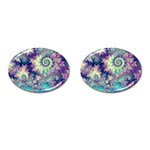 Violet Teal Sea Shells, Abstract Underwater Forest Cufflinks (Oval)