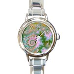 Rose Forest Green, Abstract Swirl Dance Round Italian Charm Watch