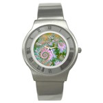 Rose Forest Green, Abstract Swirl Dance Stainless Steel Watch (Slim)