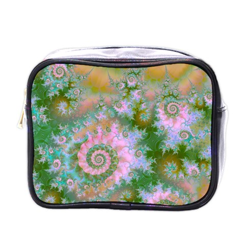 Rose Forest Green, Abstract Swirl Dance Mini Travel Toiletry Bag (One Side) from UrbanLoad.com Front
