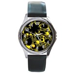 Special Fractal 04 Yellow Round Leather Watch (Silver Rim)