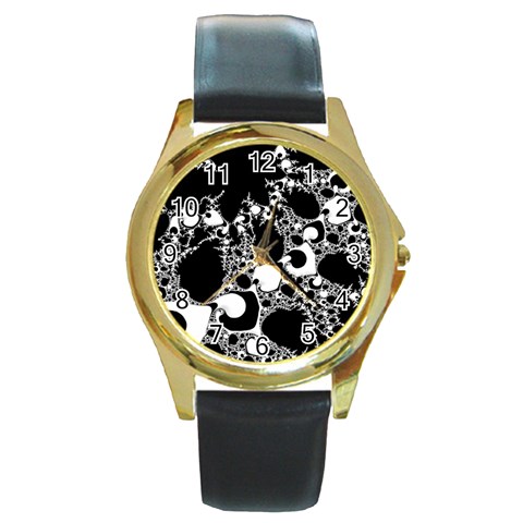 Special Fractal 04 B&w Round Leather Watch (Gold Rim)  from UrbanLoad.com Front