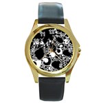 Special Fractal 04 B&w Round Leather Watch (Gold Rim) 