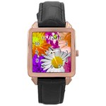 Lovely Flowers,purple Rose Gold Leather Watch 