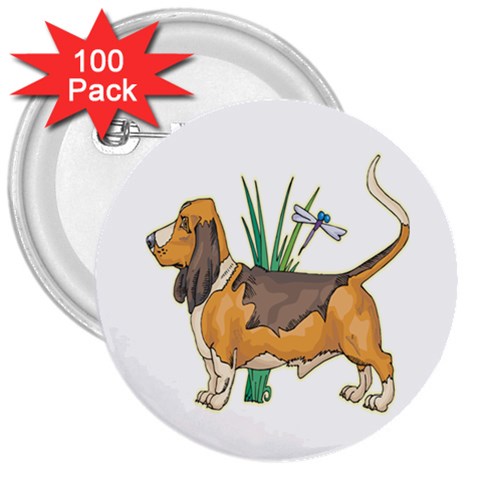 Basset Hound 3  Button (100 pack) from UrbanLoad.com Front
