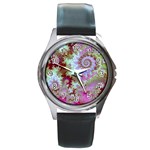 Raspberry Lime Delight, Abstract Ferris Wheel Round Metal Watch