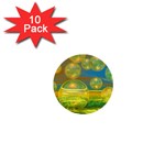 Golden Days, Abstract Yellow Azure Tranquility 1  Mini Button (10 pack)