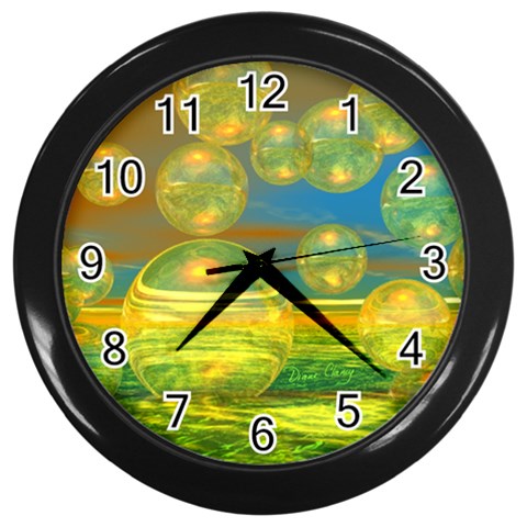 Golden Days, Abstract Yellow Azure Tranquility Wall Clock (Black) from UrbanLoad.com Front