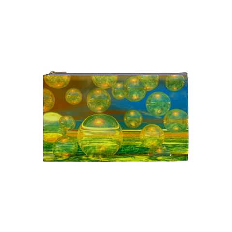 Golden Days, Abstract Yellow Azure Tranquility Cosmetic Bag (Small) from UrbanLoad.com Front