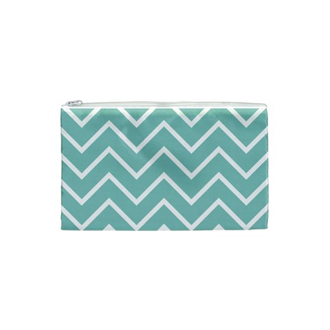 Blue And White Chevron Cosmetic Bag (Small) from UrbanLoad.com Front