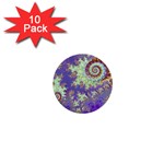 Sea Shell Spiral, Abstract Violet Cyan Stars 1  Mini Button (10 pack)