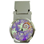 Sea Shell Spiral, Abstract Violet Cyan Stars Money Clip with Watch
