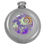 Sea Shell Spiral, Abstract Violet Cyan Stars Hip Flask (Round)