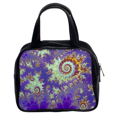 Sea Shell Spiral, Abstract Violet Cyan Stars Classic Handbag (Two Sides) from UrbanLoad.com Front
