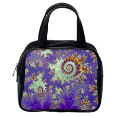 Sea Shell Spiral, Abstract Violet Cyan Stars Classic Handbag (Two Sides) from UrbanLoad.com Back