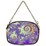 Sea Shell Spiral, Abstract Violet Cyan Stars Chain Purse (One Side)